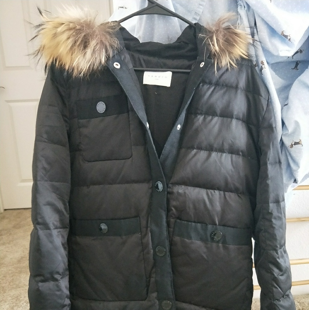 sandro black women down jacket puffers coat